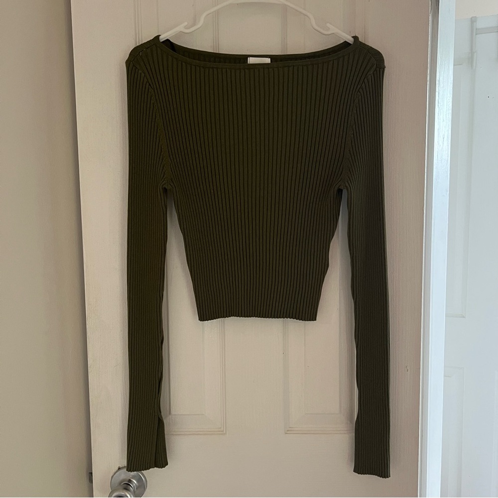 H&M Green Rib-knit Boat-neck top